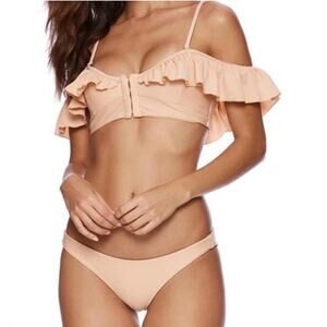 Beach Bunny Bella Ruffle Bikini Top in Nude Size Large
